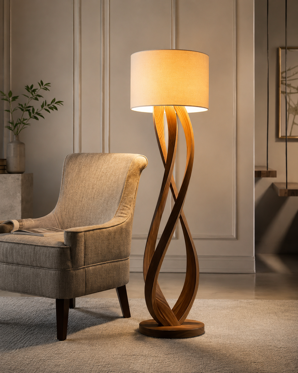 Luxury Twisted Wood Floor Lamp