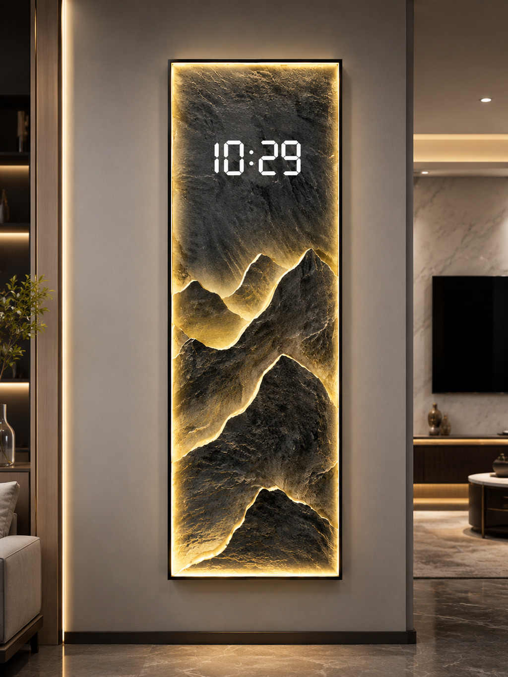 Luxury LED Mountain Landscape Digital Wall Clock