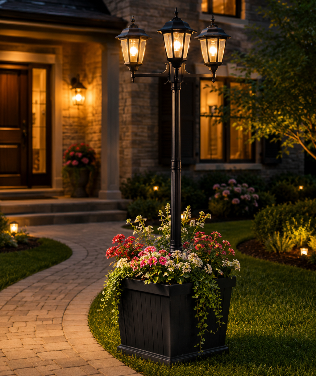 74.5" Solar Lamp Post with Planter