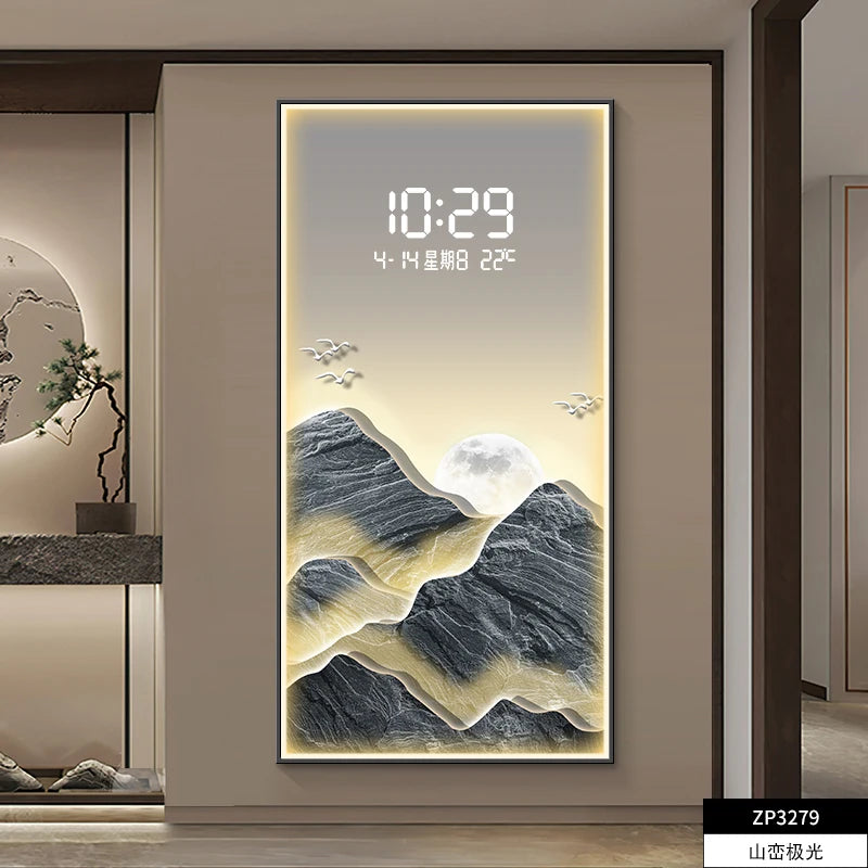 Luxury LED Mountain Landscape Digital Wall Clock