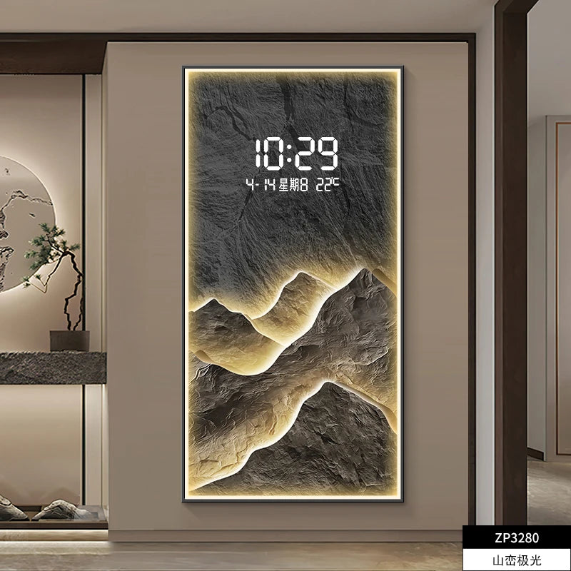Luxury LED Mountain Landscape Digital Wall Clock