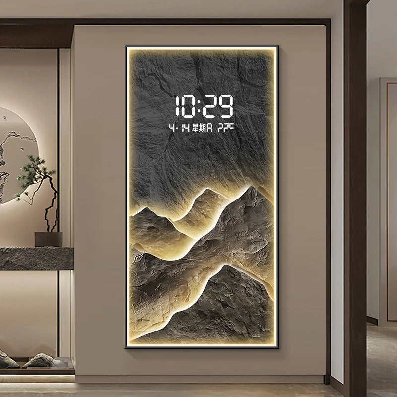 Luxury LED Mountain Landscape Digital Wall Clock