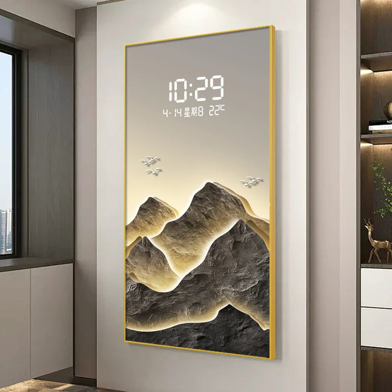 Luxury LED Mountain Landscape Digital Wall Clock