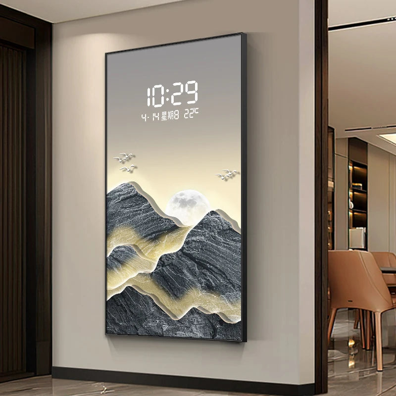 Luxury LED Mountain Landscape Digital Wall Clock