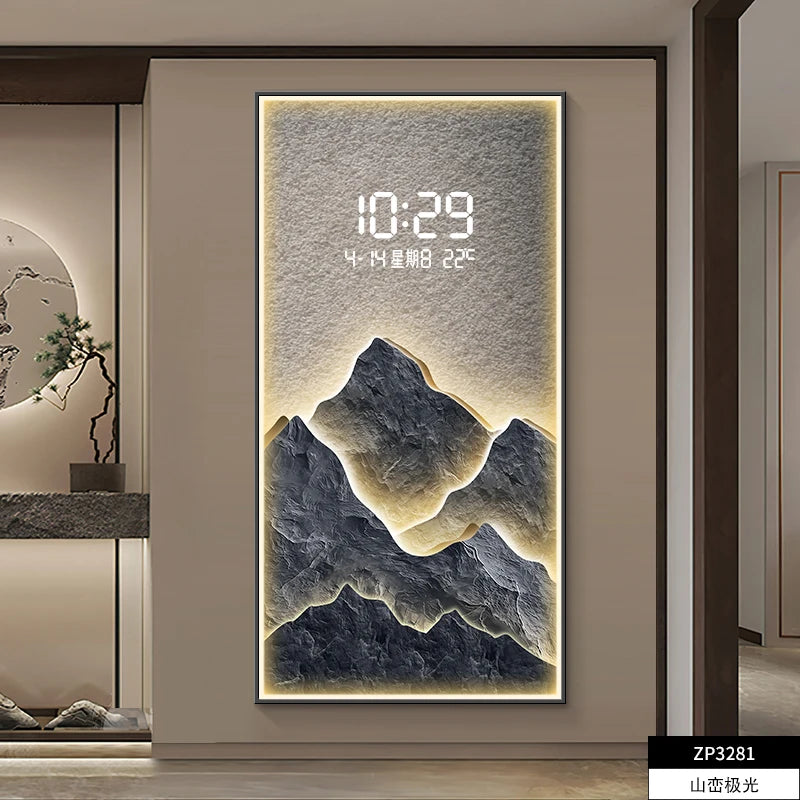 Luxury LED Mountain Landscape Digital Wall Clock