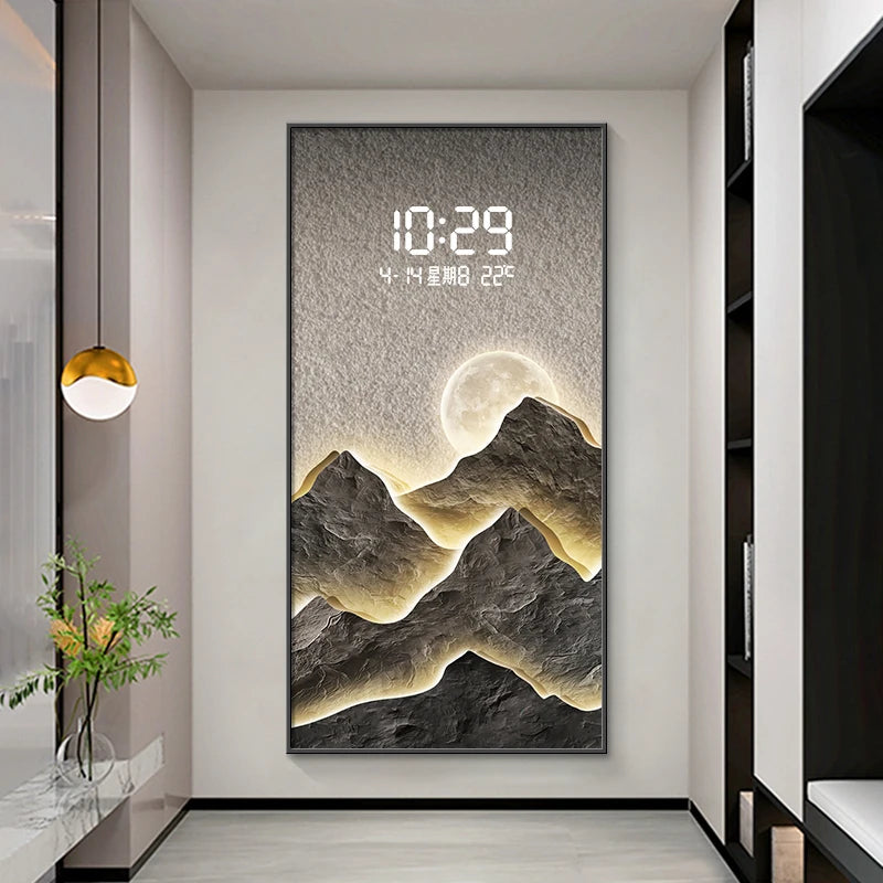 Luxury LED Mountain Landscape Digital Wall Clock