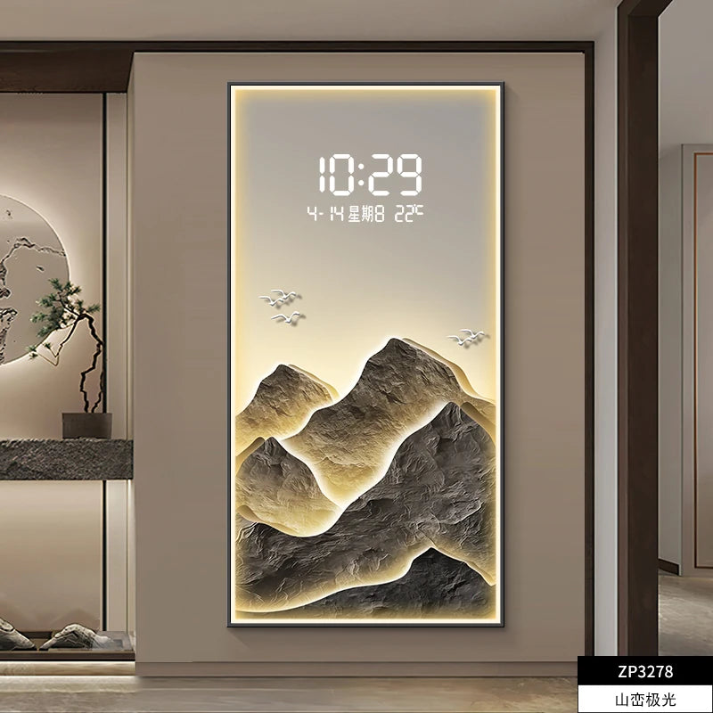 Luxury LED Mountain Landscape Digital Wall Clock