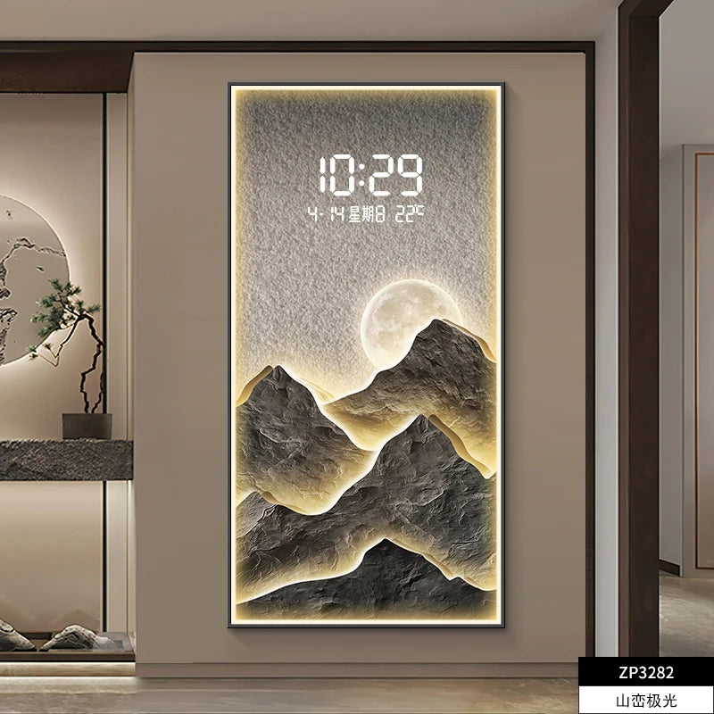 Luxury LED Mountain Landscape Digital Wall Clock